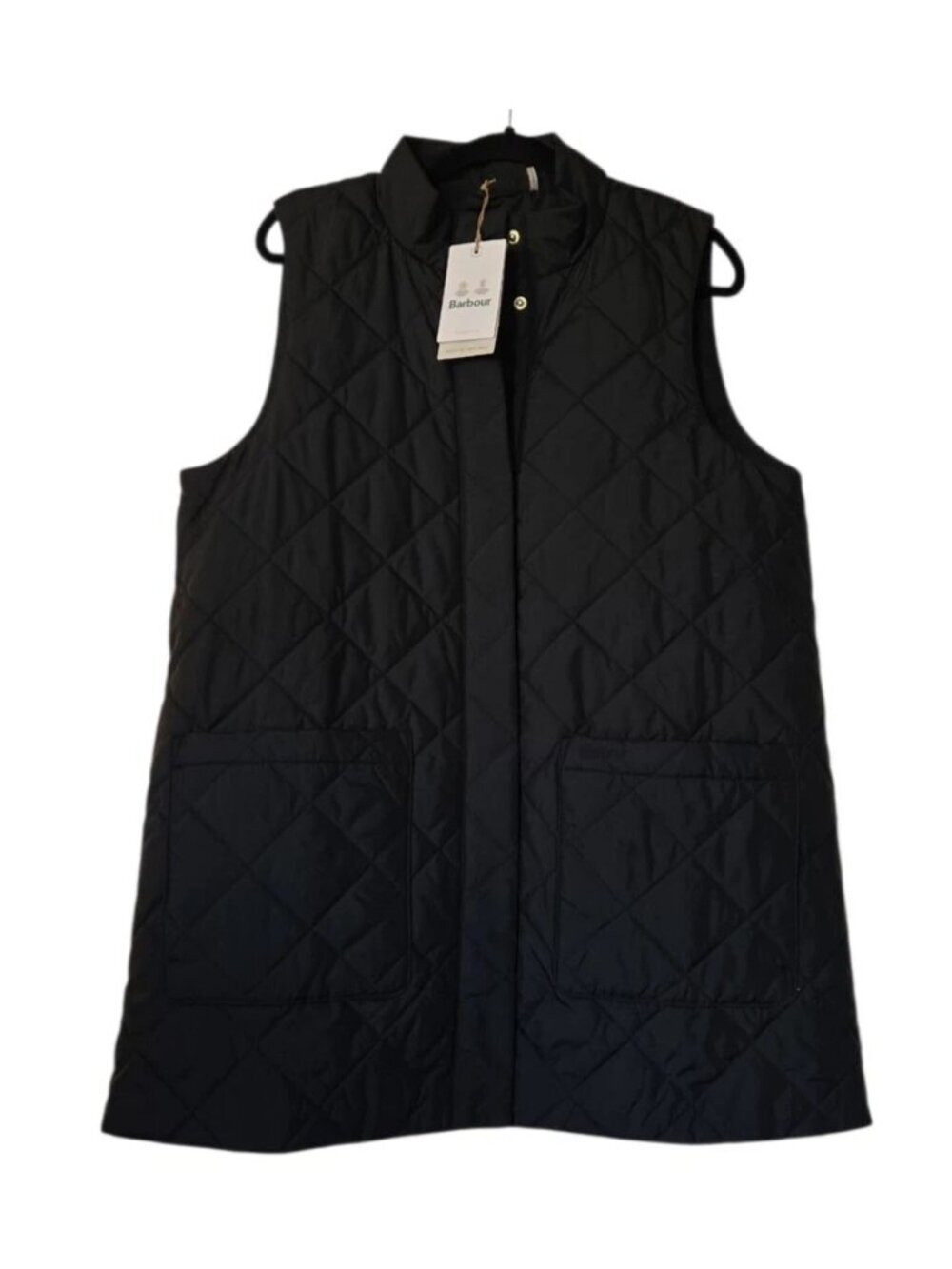 Barbour Cosmia Liner Black Quilted Gilet Vest Modern Heritage Snap Pockets Sz 14